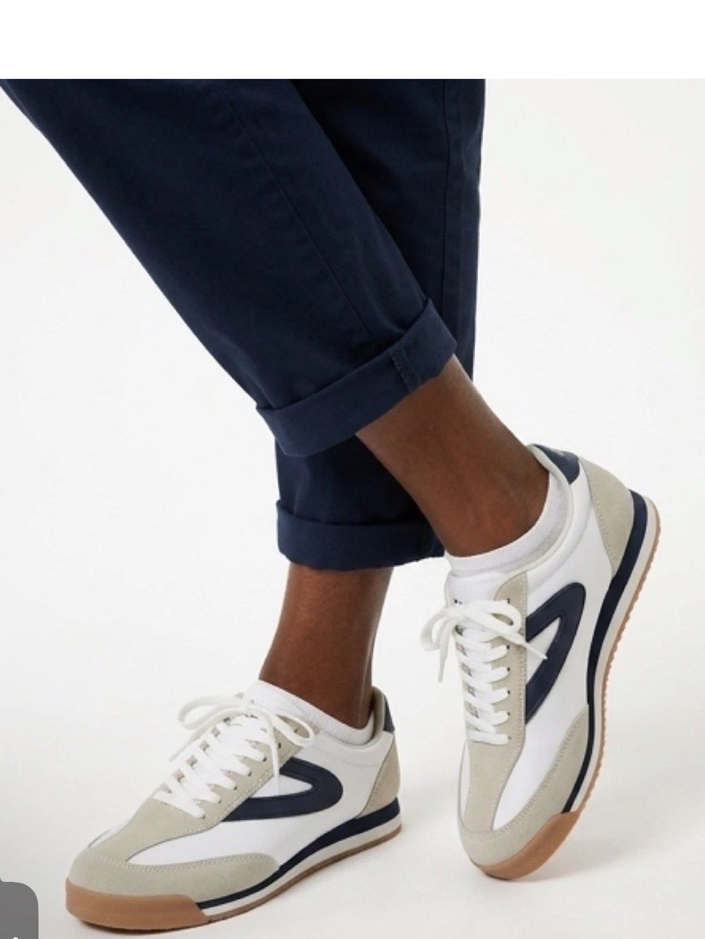 Tretorn Women’s Suede & Canvas Sneakers in Beige, White & Navy Size 6.5
